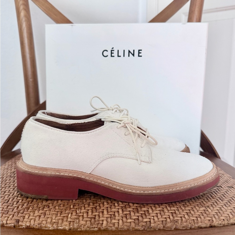 Celine White Suede Oxfords